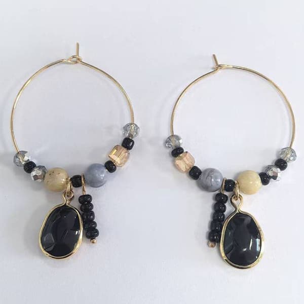 Ashley Cooper(tm) Gold-Tone Cluster Black Beaded Earrings - image 