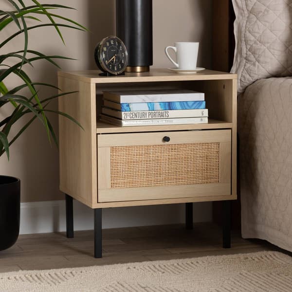 Baxton Studio Caterina Natural Brown Wood 1-Door Nightstand