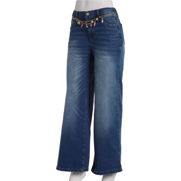 Juniors No Comment Wide Leg Jeans with Removable Charm Belt - image 