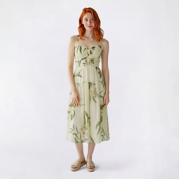 Juniors Trixxi Gauze Leafy Floral Keyhole Slip Dress