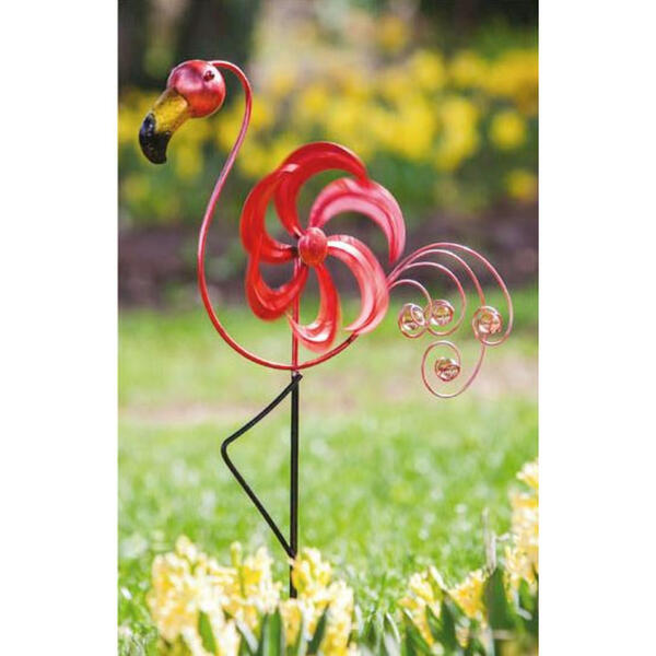 Evergreen Cheerful Summer Days Flamingo Windspinner Garden Stake - image 
