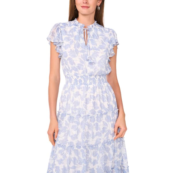 Womens MSK Cap Sleeve Lurex Leaf Tier Maxi Dress