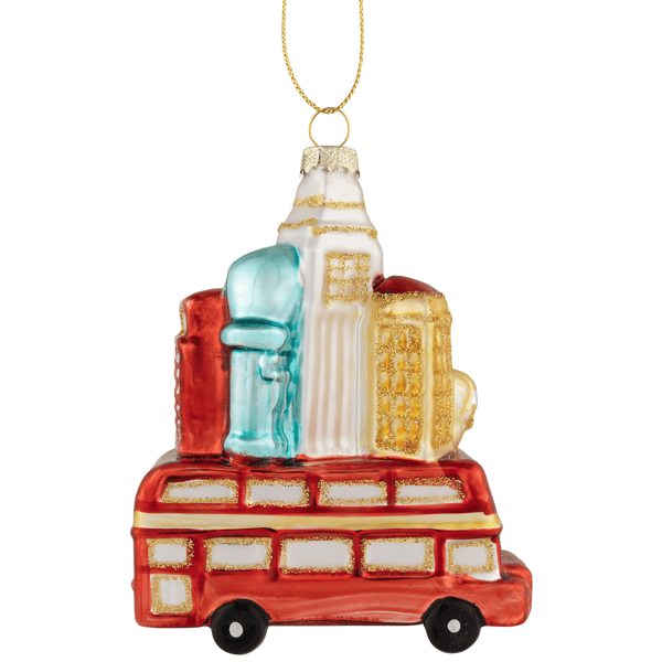 Northlight Merry Christmas Double Decker Tour Bus Glass Ornament