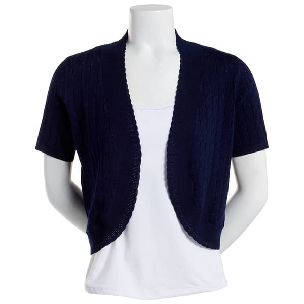 Womens Nina Leonard Short Sleeve Crochet Shrug