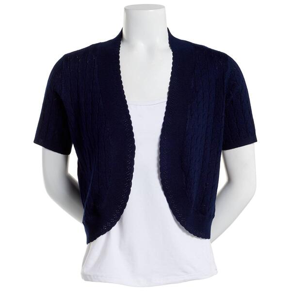Womens Nina Leonard Short Sleeve Crochet Shrug - image 