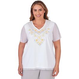 Plus Size Alfred Dunner Charleston Yoke Embroidery Lace Trim Top