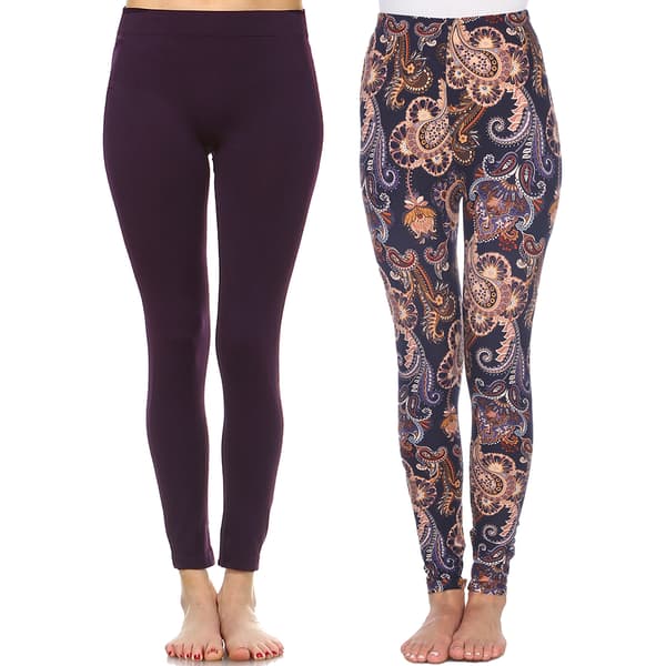 Womens White Mark Solid &amp; Paisley 2 Pack Of Leggings - image 