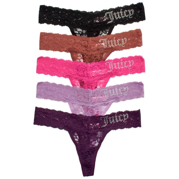 Womens Juicy Couture 5pk Rhinestone Thong Panties - JC9889-5PKEO - image 