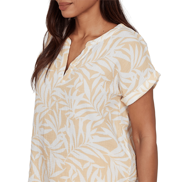 Petite Emaline Verde Grove II Short Roll Sleeve Leaf Blouse