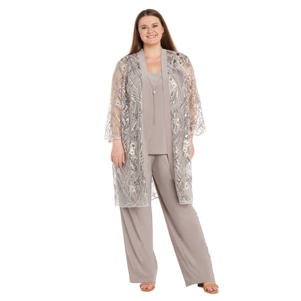 Plus Size R&amp;M Richards 3pc. Beaded Duster Pant Set - image 