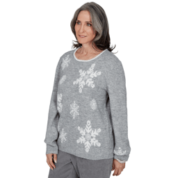 Petite Alfred Dunner Vail Snowflake Pearl Heathered Sweater