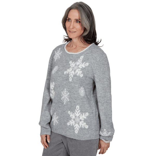 Petite Alfred Dunner Vail Snowflake Pearl Heathered Sweater