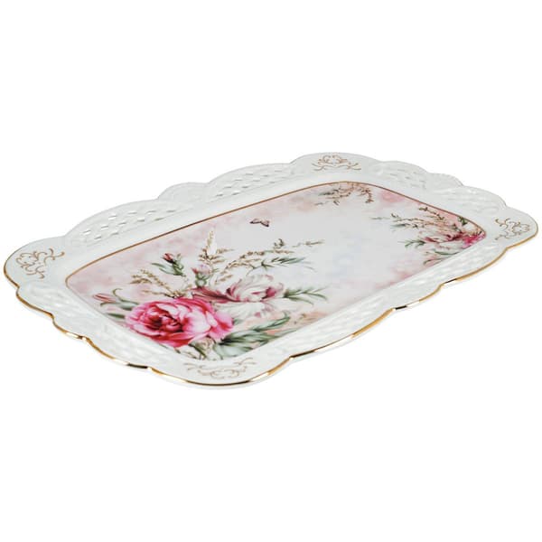 Home Essentials 14x9 Pink Rose Pierced Tray - image 