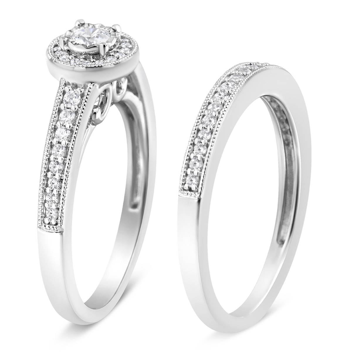 Haus of Brilliance Sterling Silver 1/2ct. Diamond Bridal Set