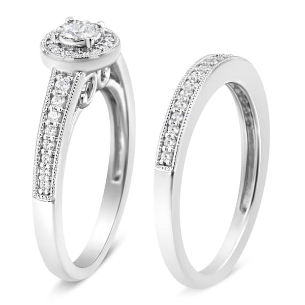 Haus of Brilliance Sterling Silver 1/2ct. Diamond Bridal Set