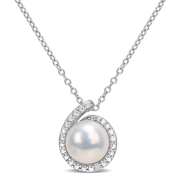 Gemstone Classics&#40;tm&#41; Pearl & Diamond Halo Pendant - image 