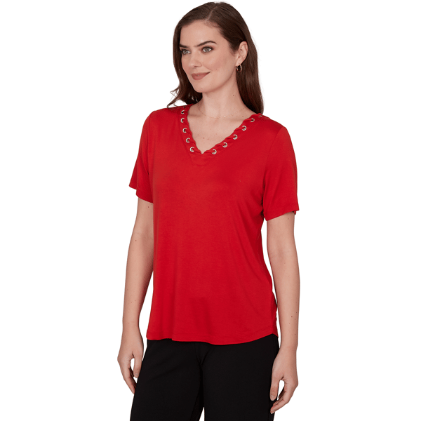 Petite Emaline Sapphire Serenade II Lace Grommet Blouse