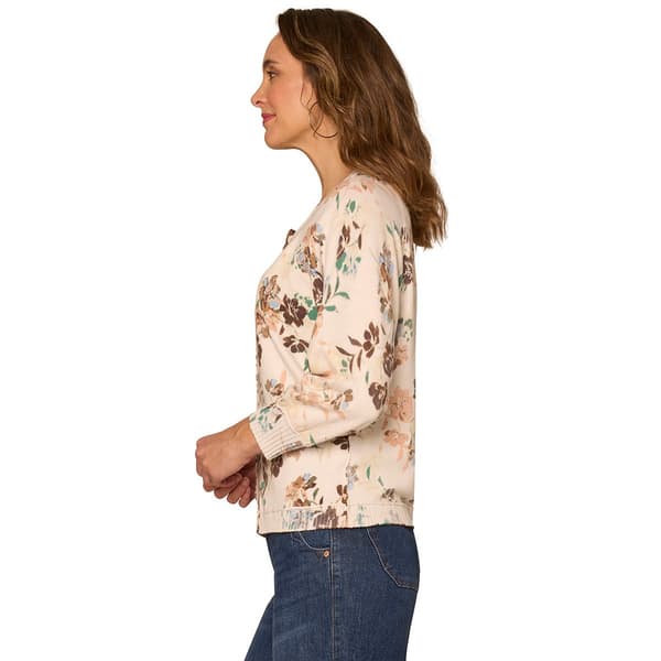 Womens Democracy 3/4 Sleeve Floral Button Front Cardigan