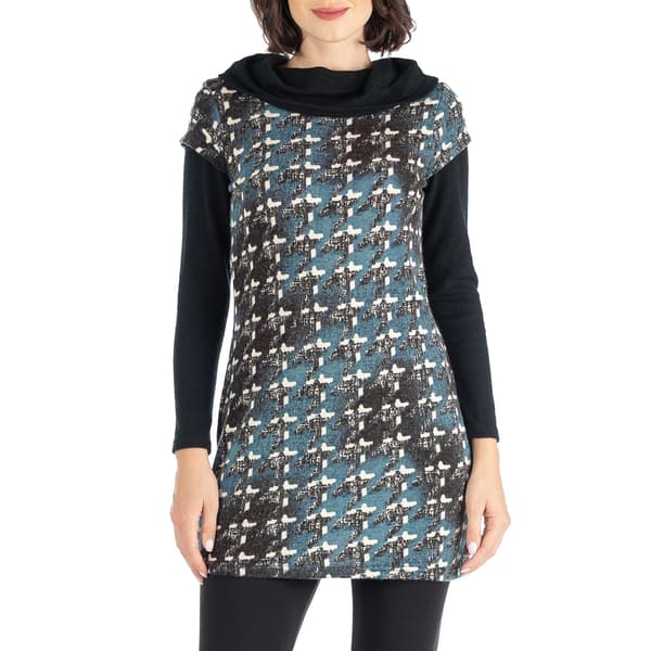 Womens 24/7 Comfort Apparel Houndstooth Long Sleeve Tunic Top - image 