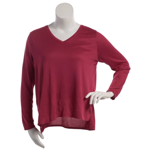 Plus Size Dollhouse Long Sleeve Hacci V-Neck Pajama Top - image 