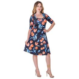 Womens 24/7 Comfort Apparel Floral Knee Length A-Line Dress