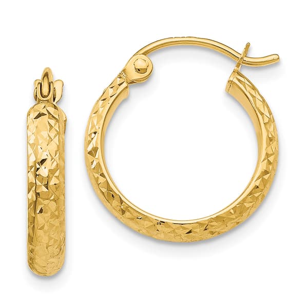 Gold Classics&#40;tm&#41; 14kt. Gold 15mm Diamond Cut Hoop Earrings - image 