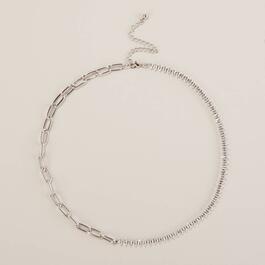 Rosa Rhinestones Silver-Tone Half Chains CZ Necklace