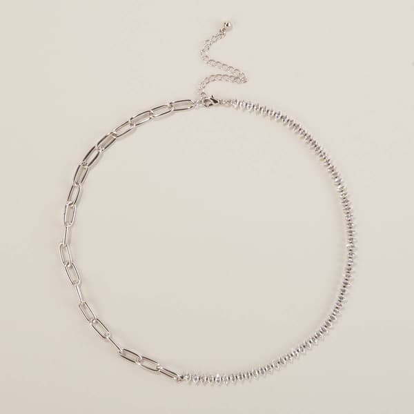 Rosa Rhinestones Silver-Tone Half Chains CZ Necklace - image 