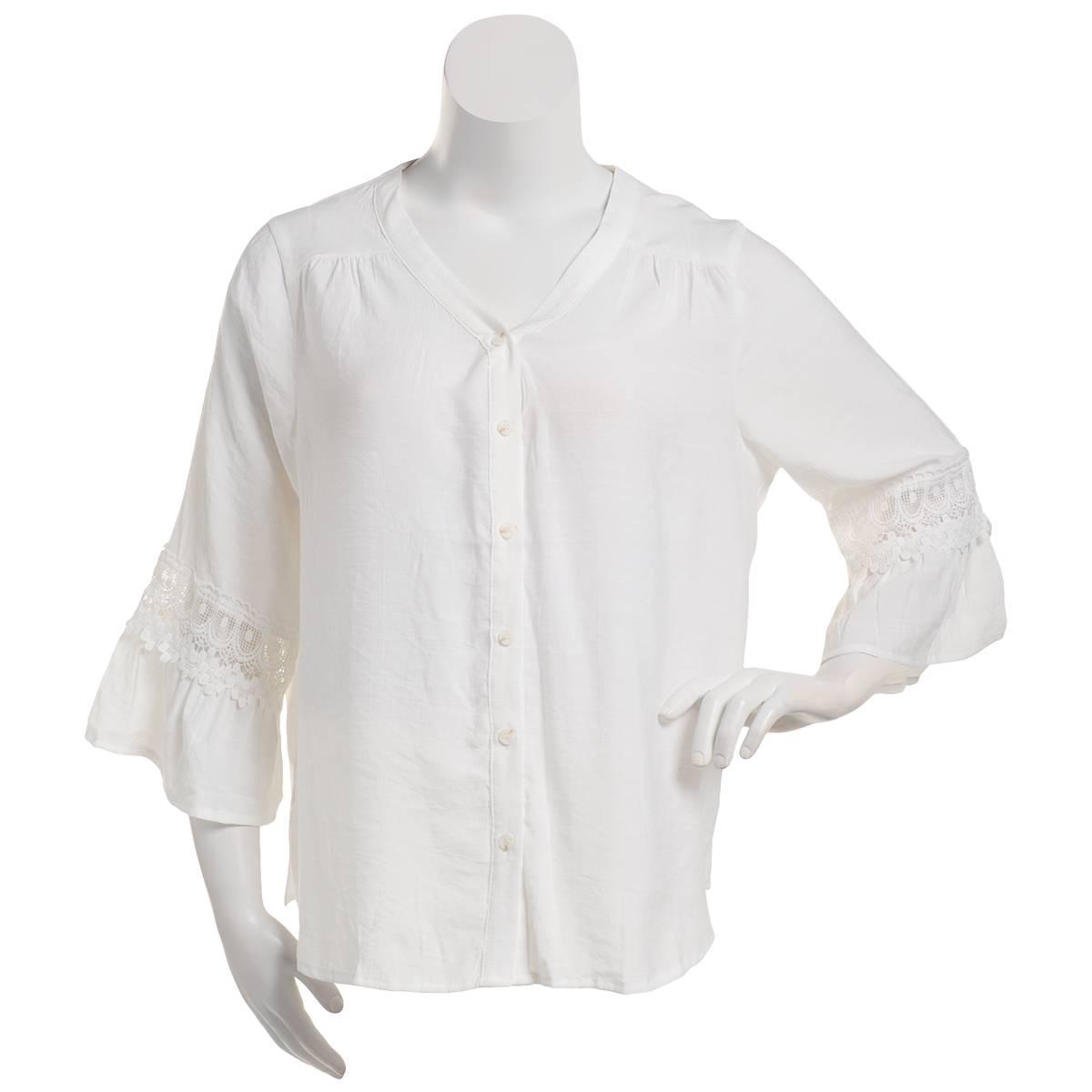 Plus Size NY Collection Solid Lace Button Front Blouse