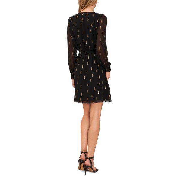 Petite MSK Long Sleeve Dots V-Neck Chiffon Blouson Dress