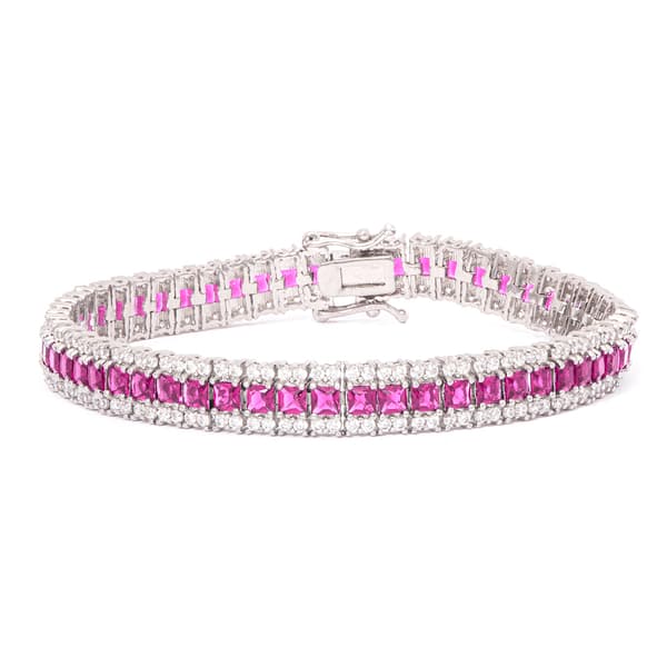 Gianni Argento Lab Pink Sapphire Line Tennis Bracelet - image 