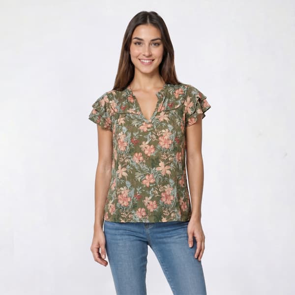 Womens Angels Forever Young Davina Cap Sleeve Floral Blouse