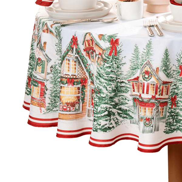 Threadmade Storybook Christmas Village Holiday Tablecloth