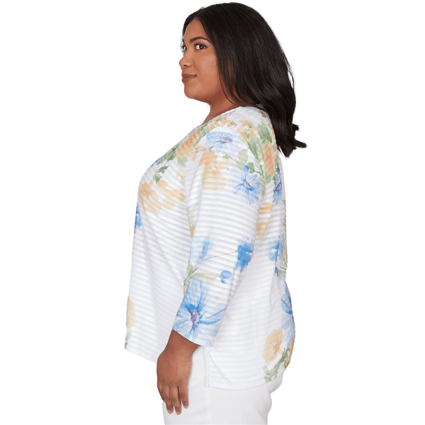 Plus Size Alfred Dunner Classics 3/4 Sleeve Floral Stripe Blouse