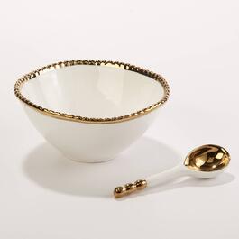 Home Essentials 5.75in. White & Gold Edge Bowl with White Spoon