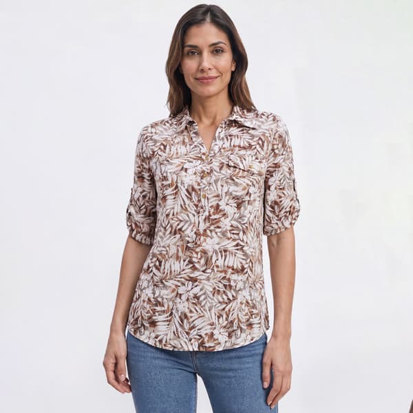 Womens Emily Daniels Elbow Sleeve 1-Pocket Palm Leaf Blouse