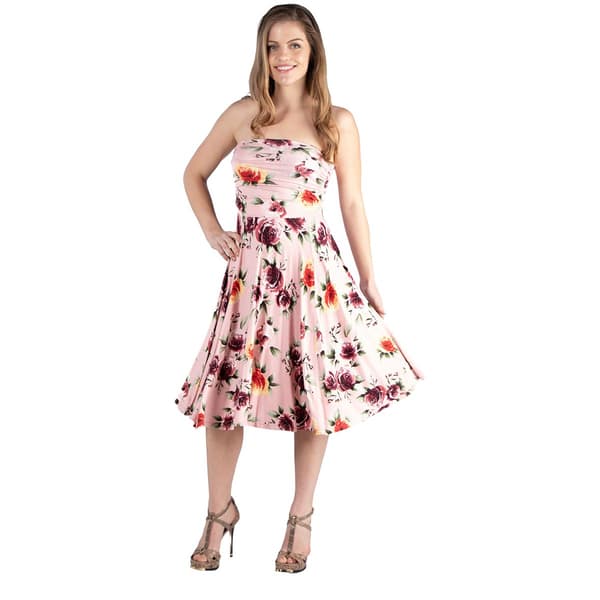 Womens 24/7 Comfort Apparel Floral Pleated Strapless Summer Dress - image 
