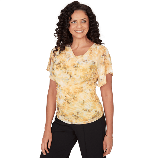 Womens Emaline Limoncello Sunrise Drape Neck Abstract Blouse