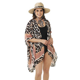 Womens Vince Camuto Leopard Kimono Straw Hat Set
