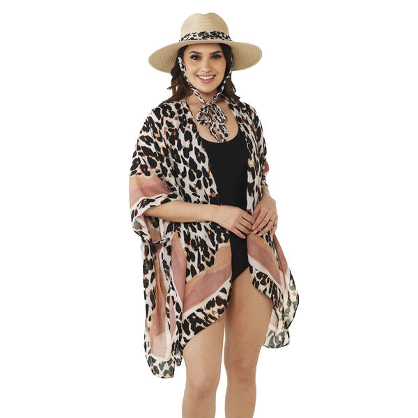Womens Vince Camuto Leopard Kimono Straw Hat Set - image 
