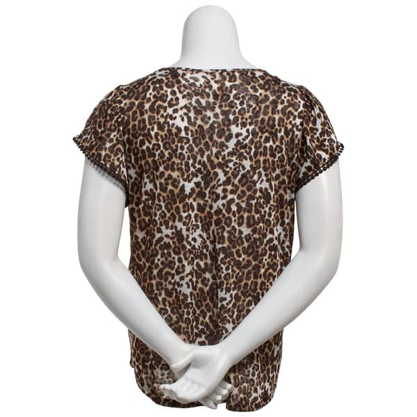 Plus Size French Laundry Cap Sleeve Leopard Crochet Trim Blouse