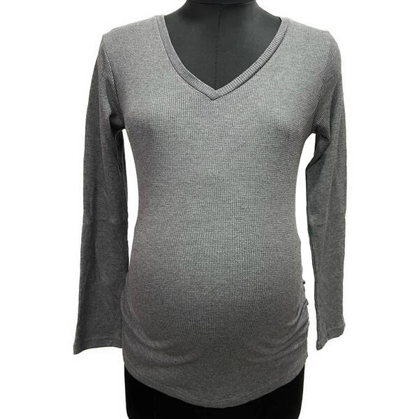 Womens Times Two Side Ruched Waffle Knit Maternity Tee - image 