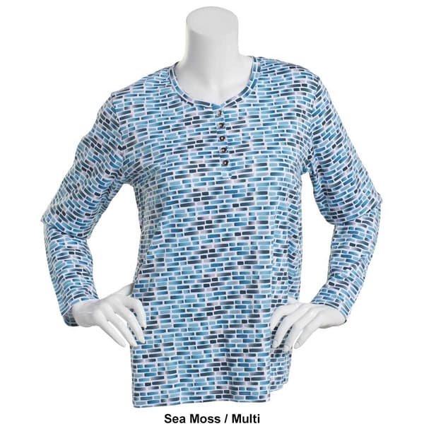 Petite Hasting &amp; Smith Long Sleeve Brick Print Henley Top