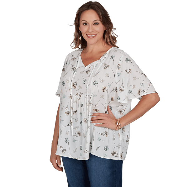 Plus Size Emaline Verde Grove II Tie Neck Floral Blouse