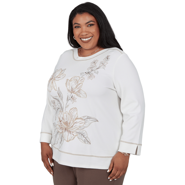 Plus Size Alfred Dunner Luxe Be A Lady Floral Embroidery Blouse