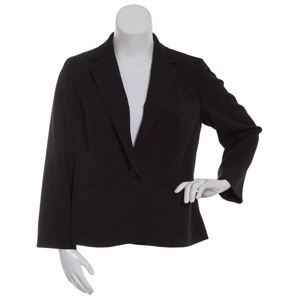 Plus Size Kasper Long Sleeve Stretch Crepe One Button Blazer - image 