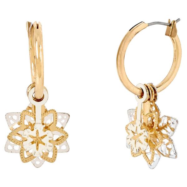 Two-Tone Open 3D Snowflake Earrings - image 