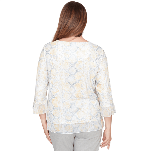 Petite Alfred Dunner Al Fresco Python Flutter Sleeve Blouse