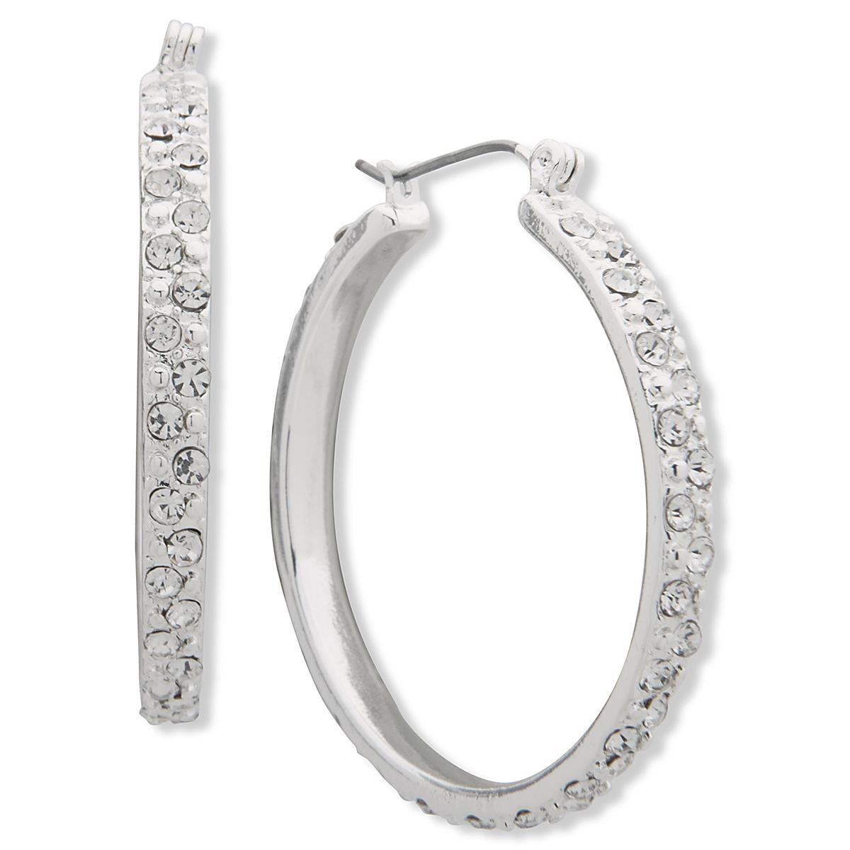 Gloria Vanderbilt Silver-Tone Crystal Hoop Earrings