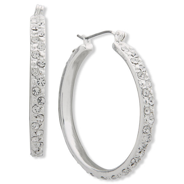 Gloria Vanderbilt Silver-Tone Crystal Hoop Earrings - image 